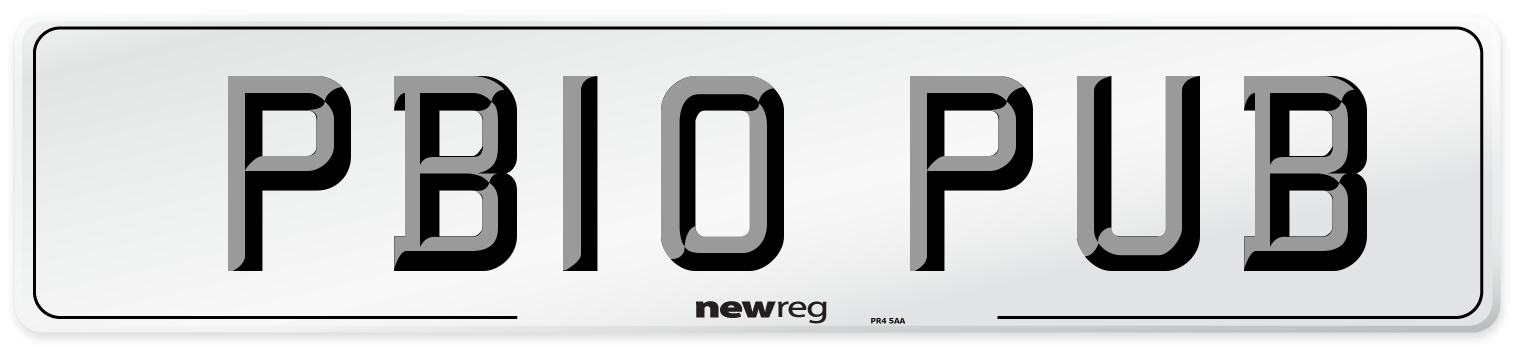 PB10 PUB Number Plate from New Reg